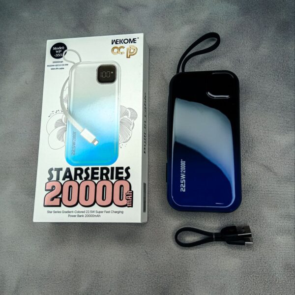 Power Bank 20000mAh Wekome WP-355 Star Gradient USB+Type-C / 1Cables (Lightning) 22,5W CN Черный-Темно Синий — изображение 4